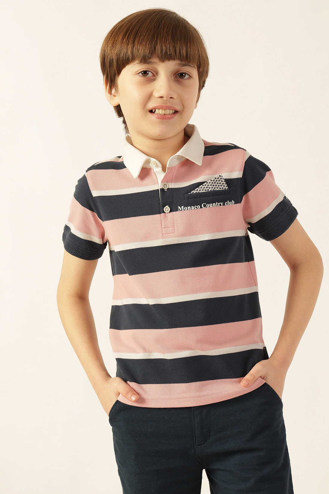 Boys Multi Striped Polo Neck Lycra T-Shirt