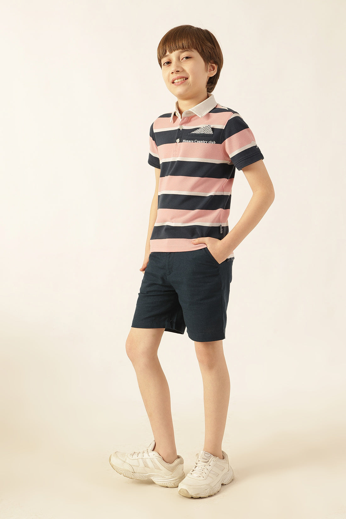 Boys Multi Striped Polo Neck Lycra T-Shirt