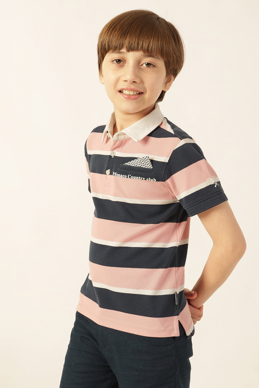 Boys Multi Striped Polo Neck Lycra T-Shirt