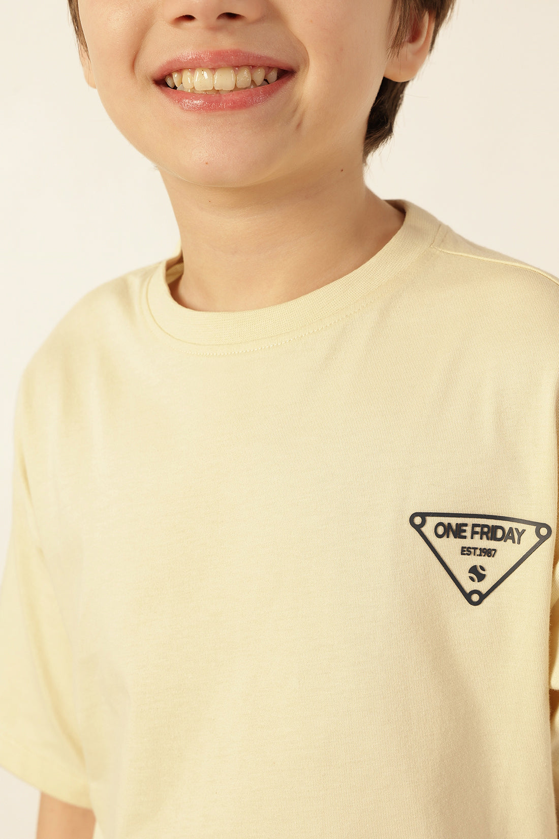 Boys Beige Printed Jersey Lycra T-Shirt