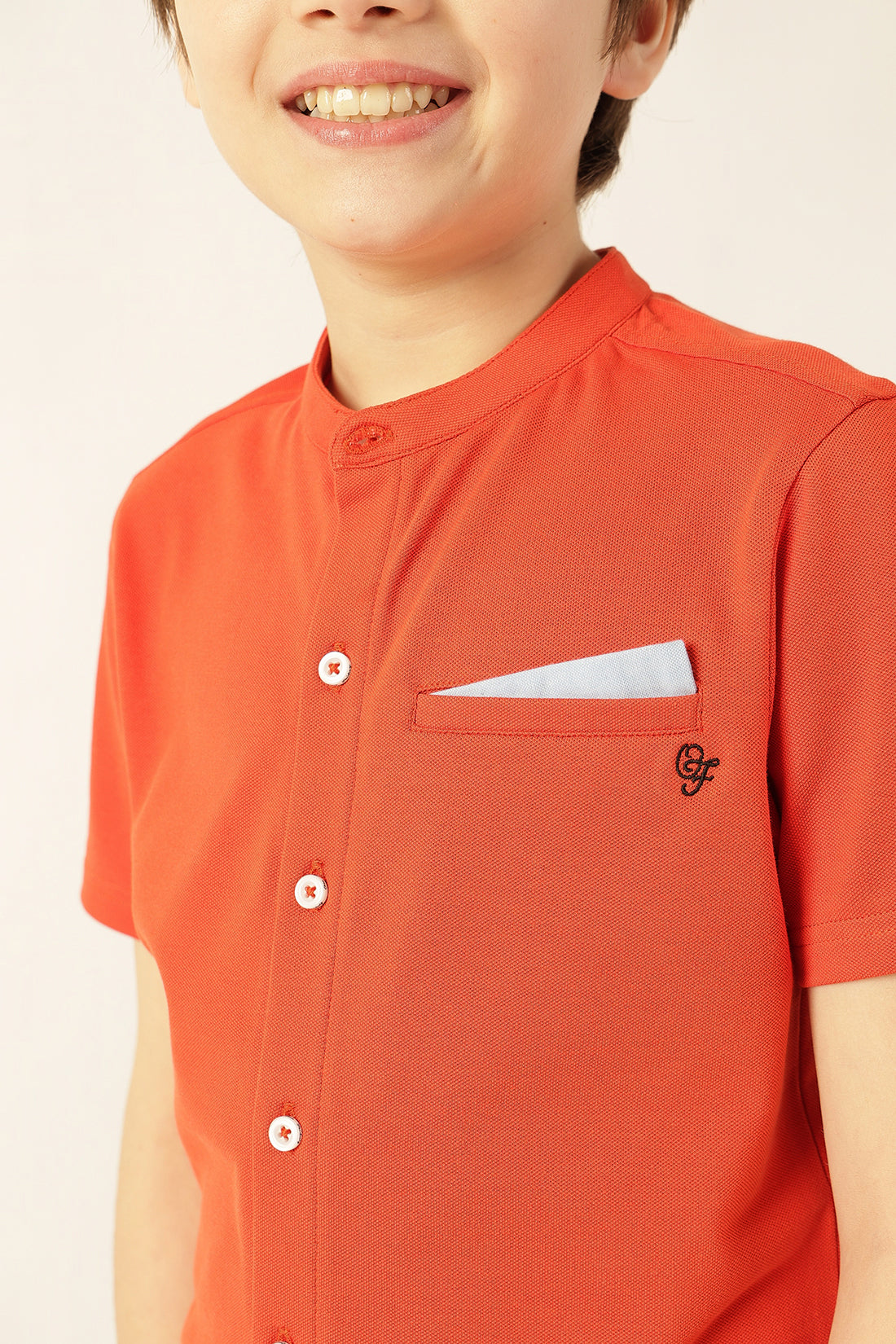 Boys Orange Solid Printed Knit Shirt
