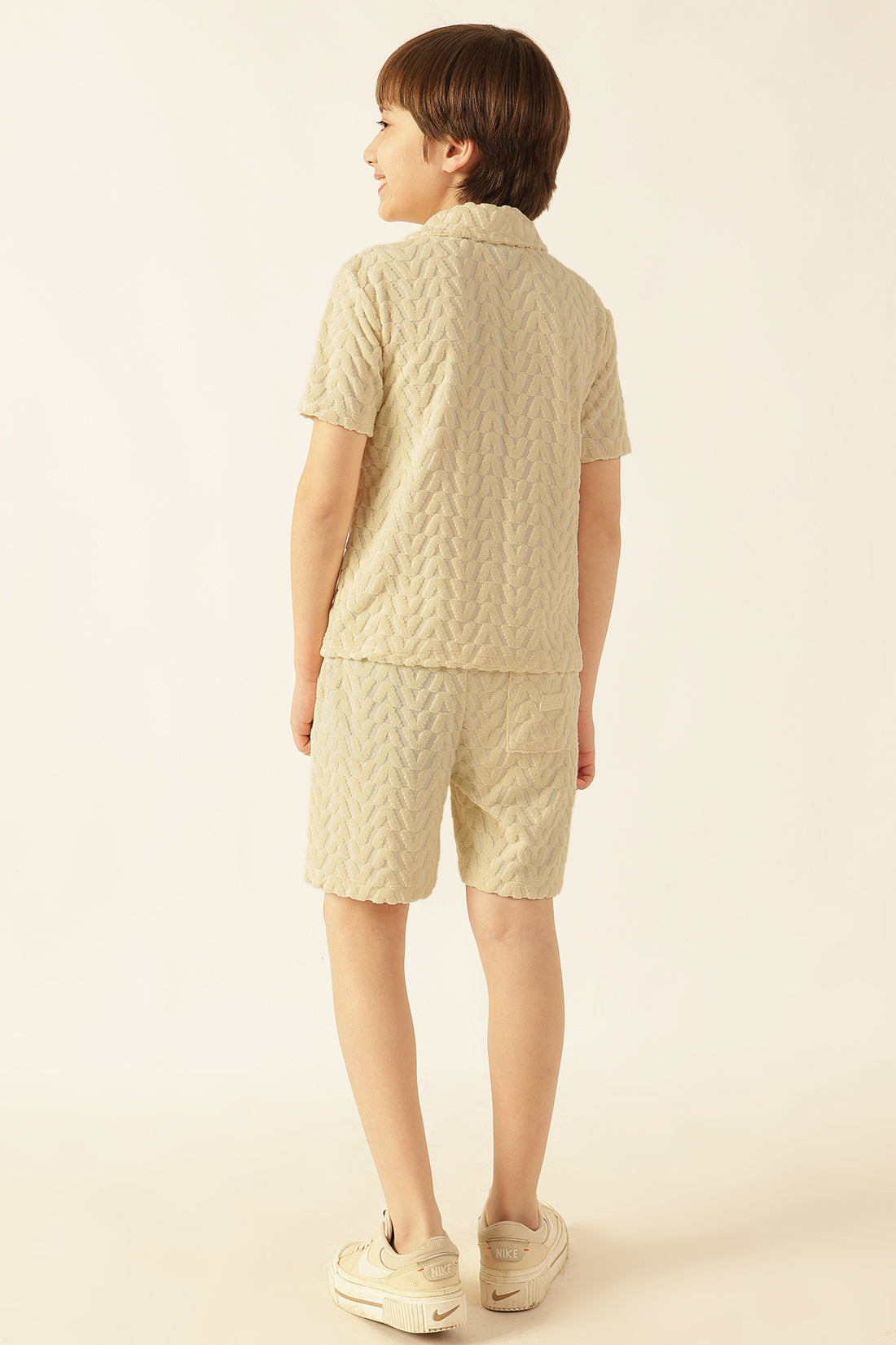 Boys Off White Abstract Terry Knit Shorts