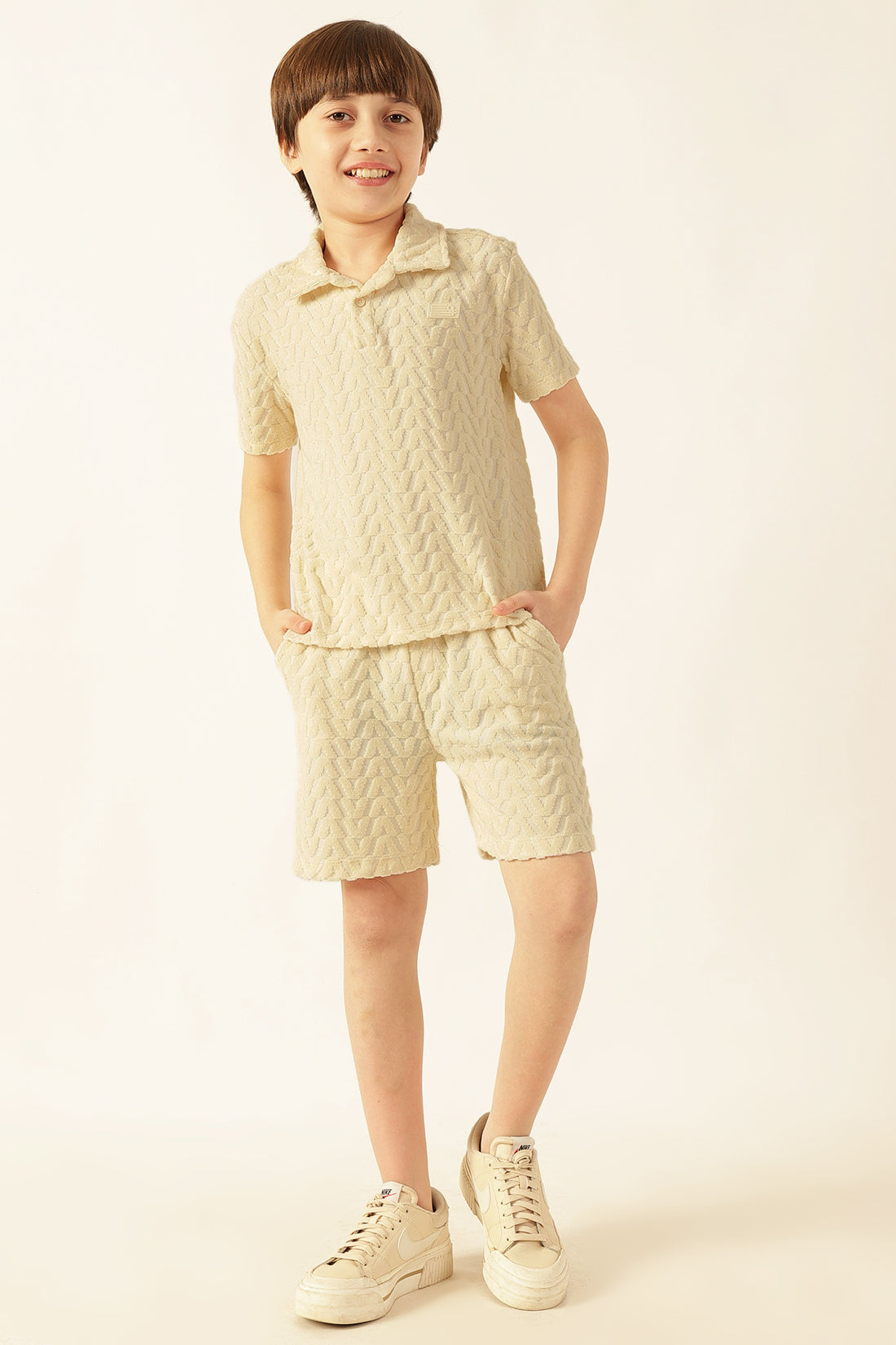 Boys Off White Abstract Terry Polo T-Shirt