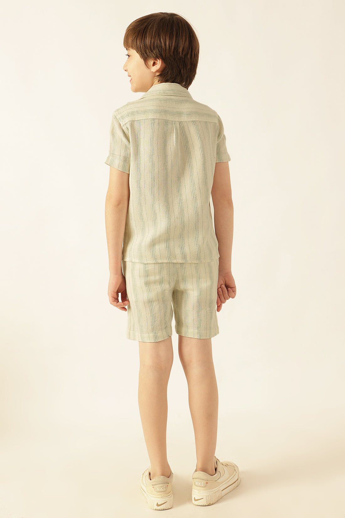 Boys Off White Striped Cotton Shirt