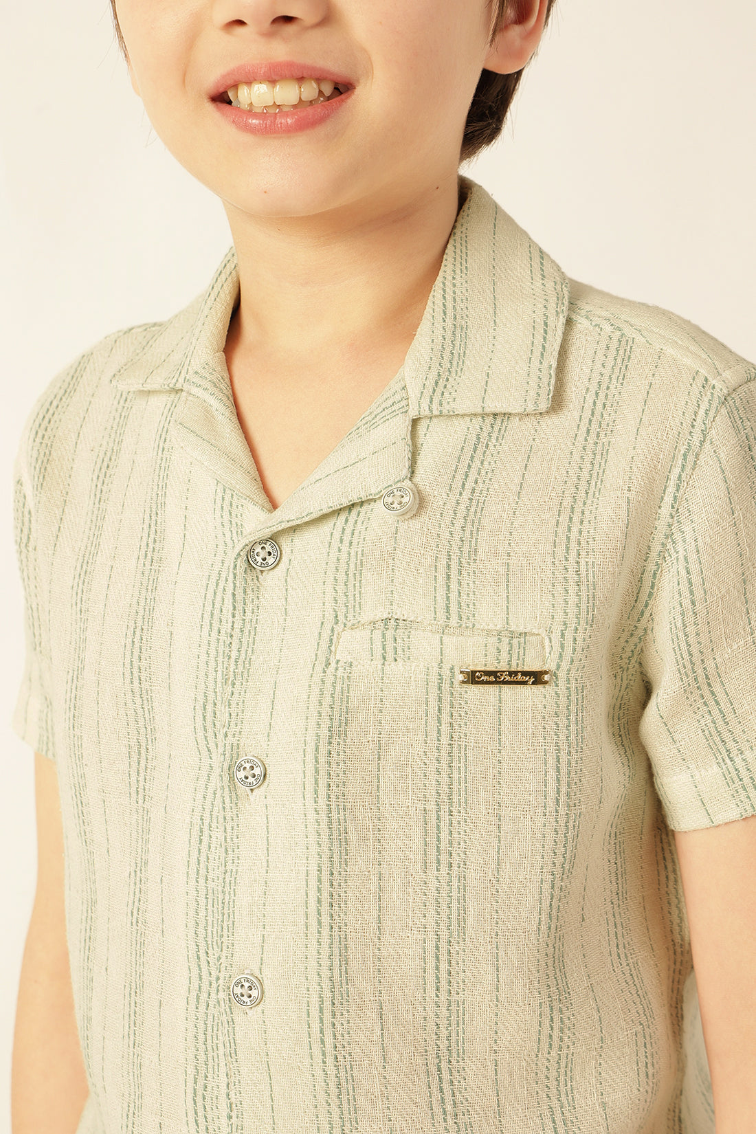 Boys Off White Striped Cotton Shirt