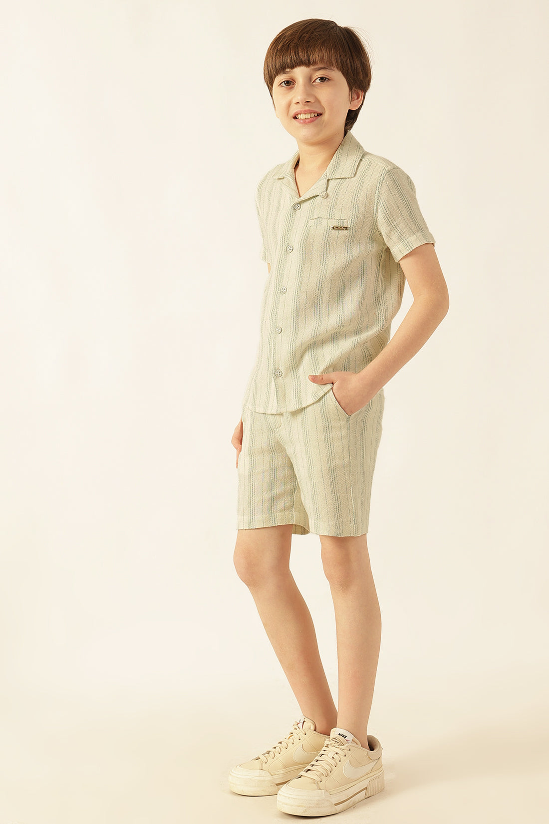 Boys Off White Striped Cotton Shirt