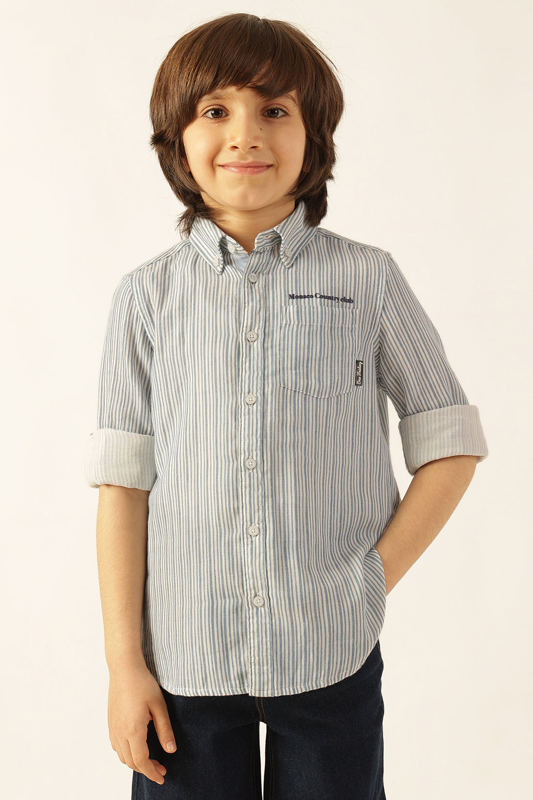Boys Blue Striped Cotton Shirt