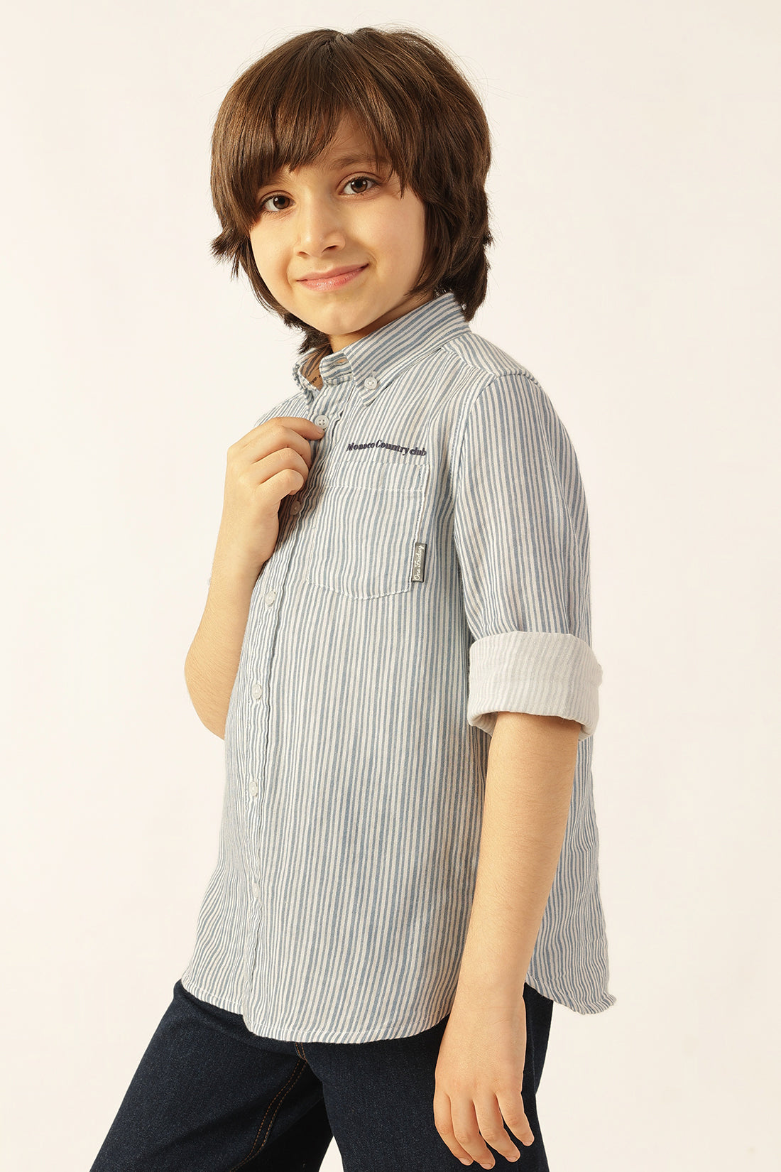 Boys Blue Striped Cotton Shirt
