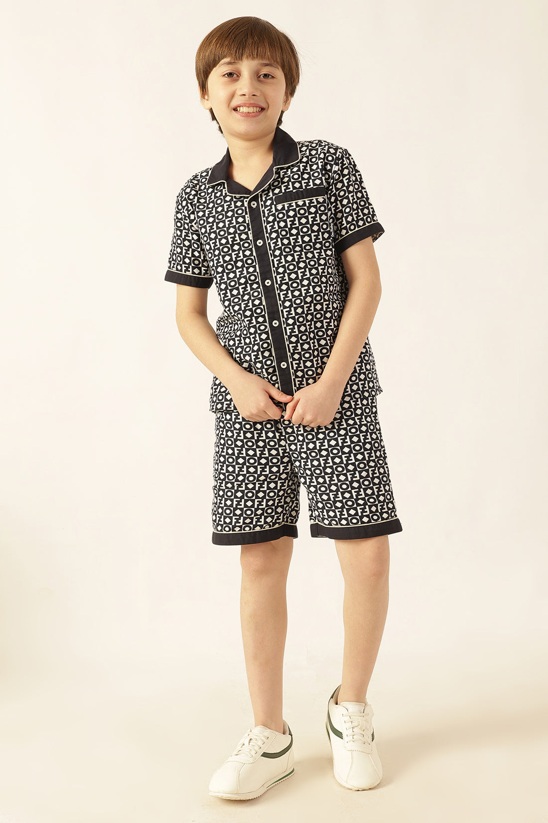 Boys Navy Blue Abstract Drawstring Shorts