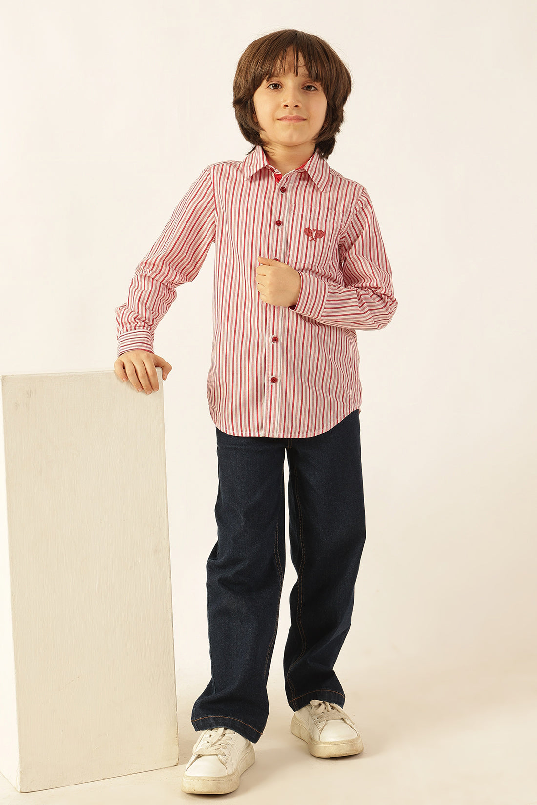 Boys Red Striped Cotton Shirt