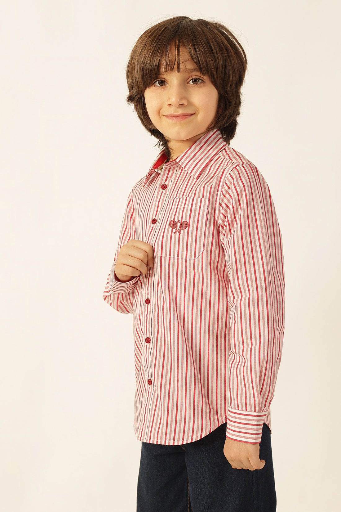 Boys Red Striped Cotton Shirt