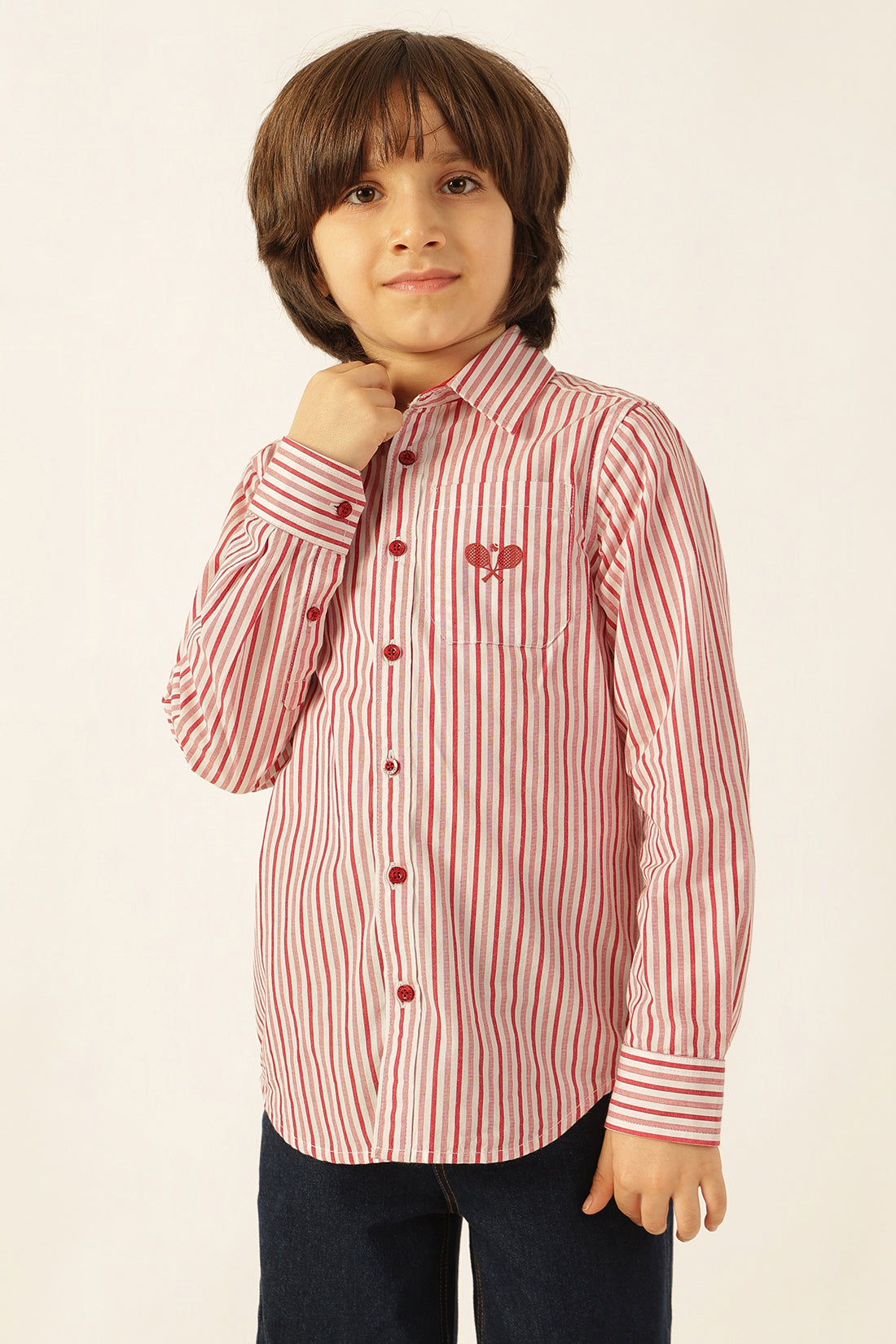 Boys Red Striped Cotton Shirt