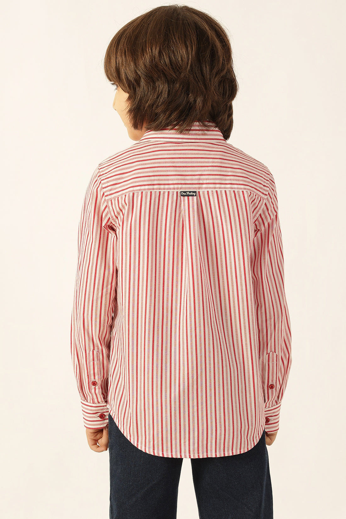 लड़कों के लिए लाल धारीदार कॉटन शर्ट