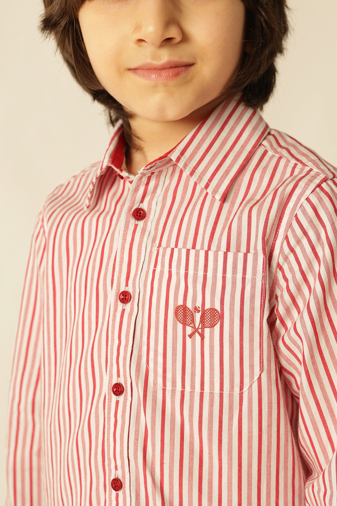 Boys Red Striped Cotton Shirt