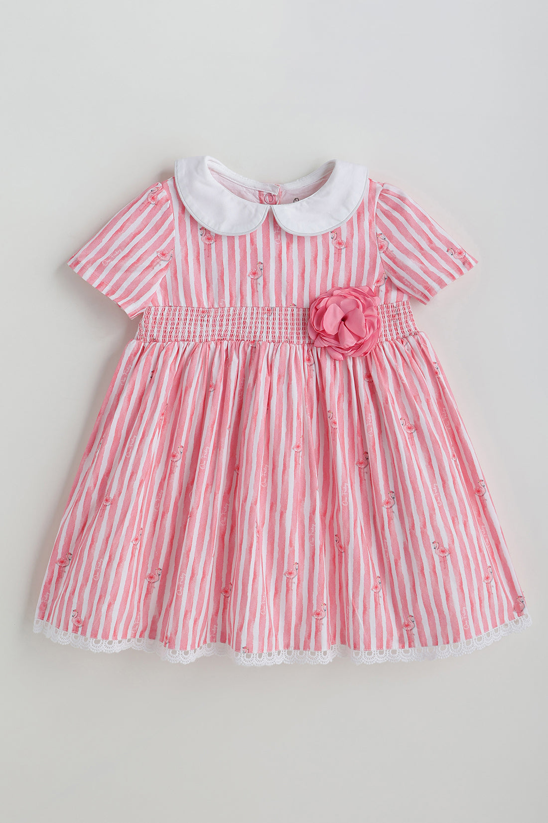 Kids Girls Pink Drop Waist Fit Cap Sleeve Printed Dress