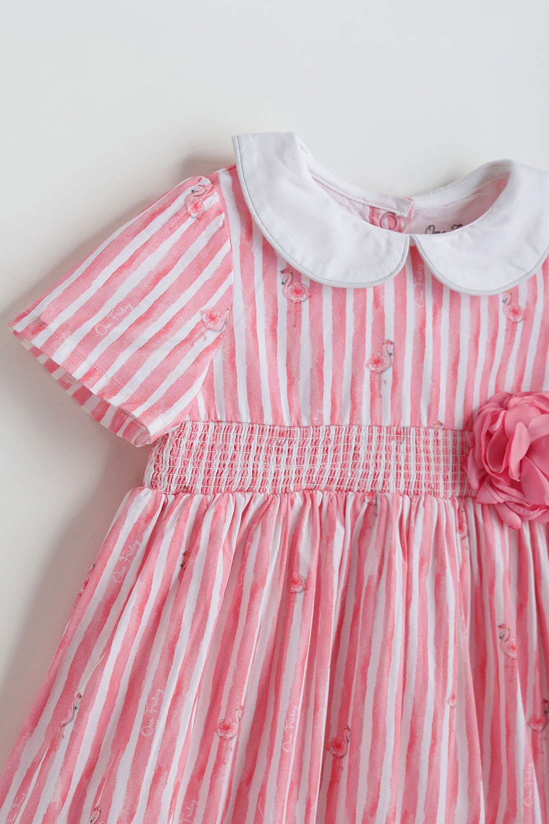 Kids Girls Pink Drop Waist Fit Cap Sleeve Printed Dress