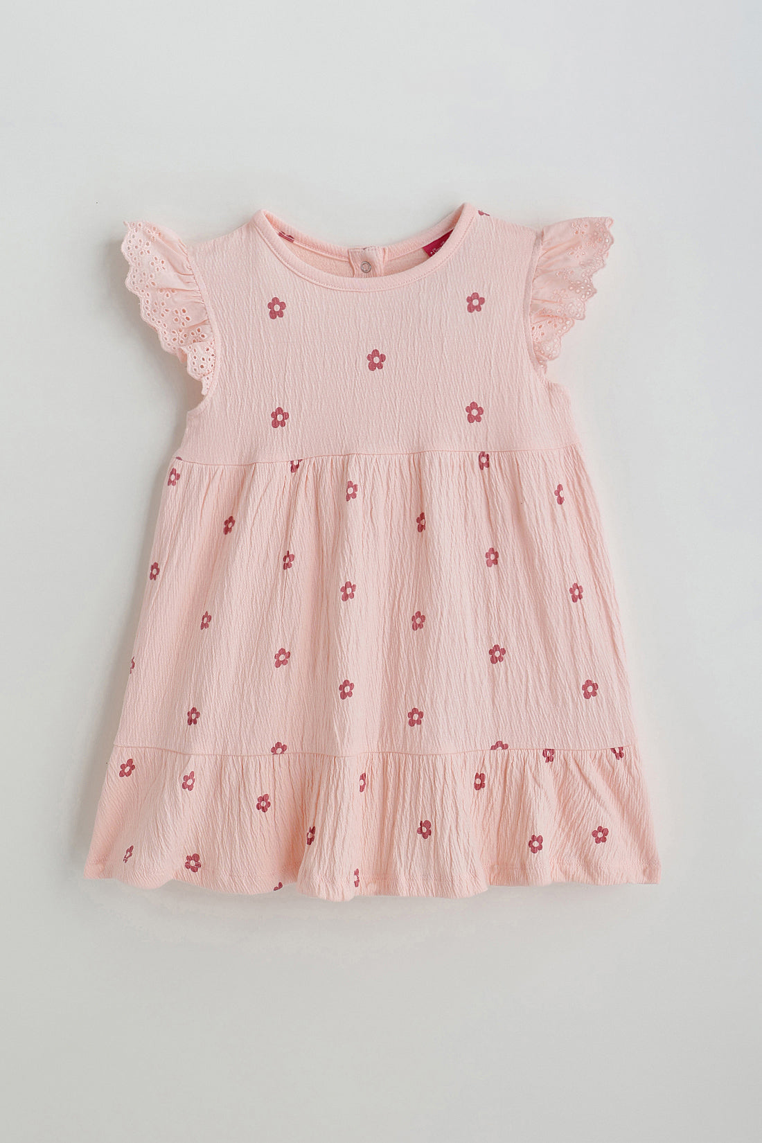 Kids Girls Peach A-Line Frill Sleeve Printed Dress by One Friday
