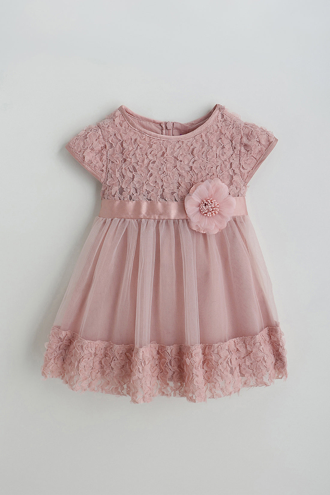 Kids Girls Peach Fit and Flare Sleeveless Solid Dress