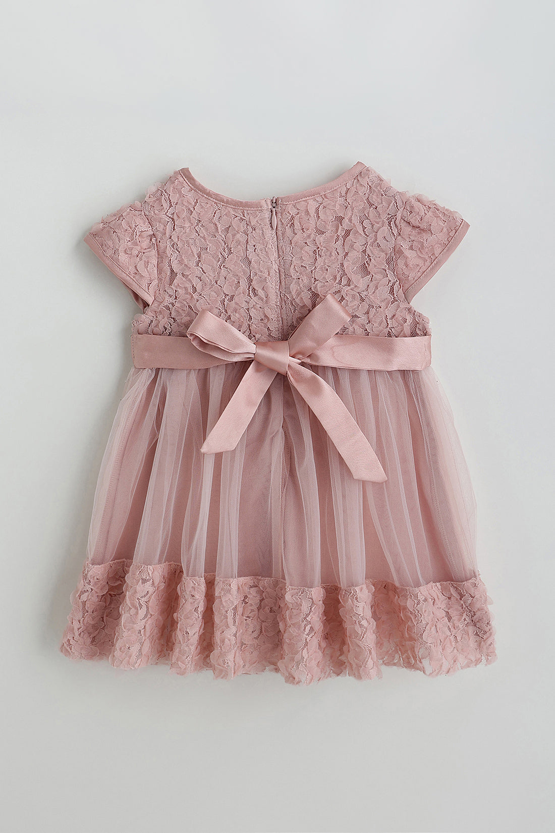 Kids Girls Peach Fit and Flare Sleeveless Solid Dress