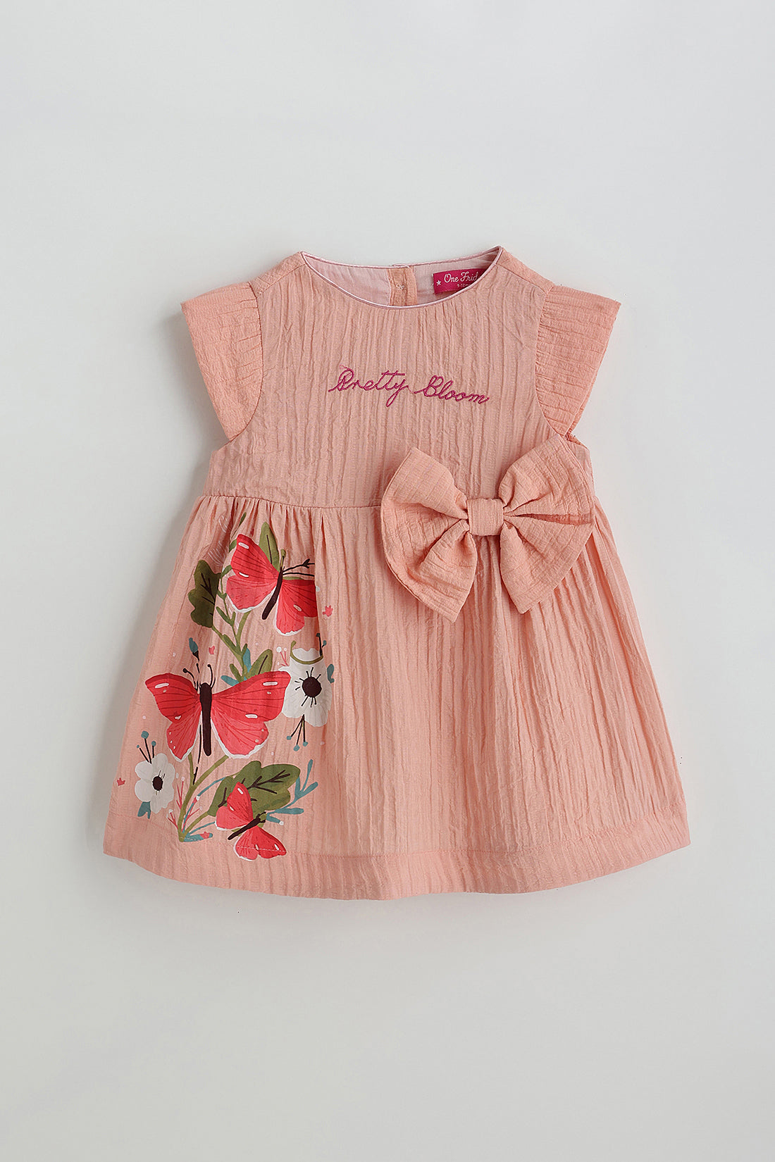 Kids Girls Peach Fit and Flare Cap Sleeve Solid Dress by One Friday