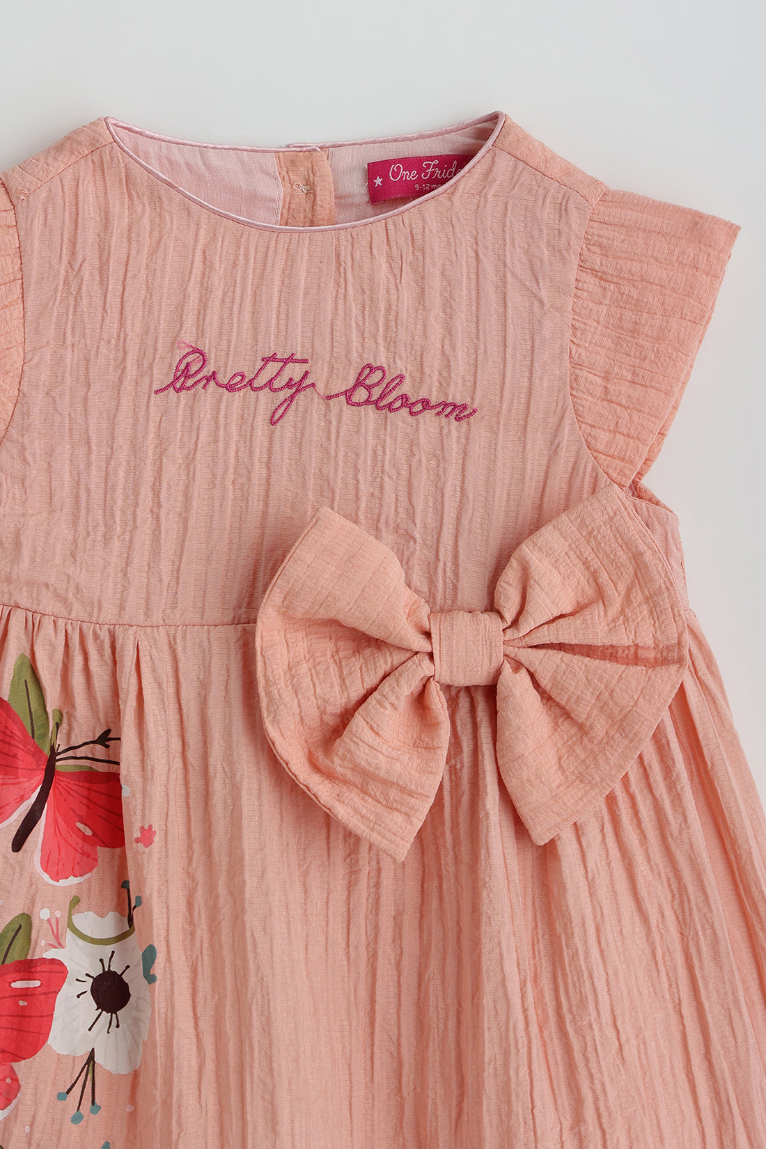 Kids Girls Peach Fit and Flare Cap Sleeve Solid Dress by One Friday