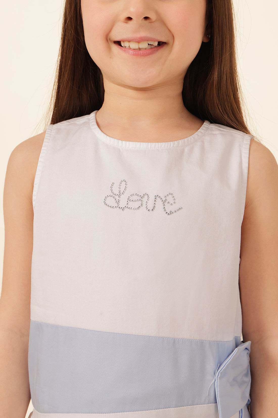 Girls Off White Buttoned Cotton Dress