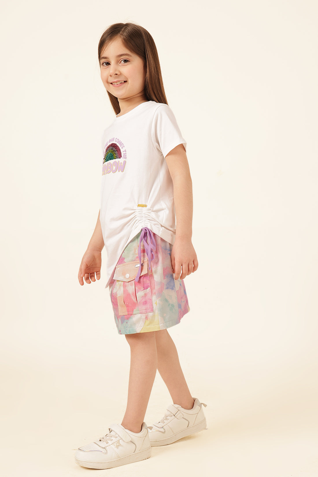 Girls White Embellished Cotton T-Shirt