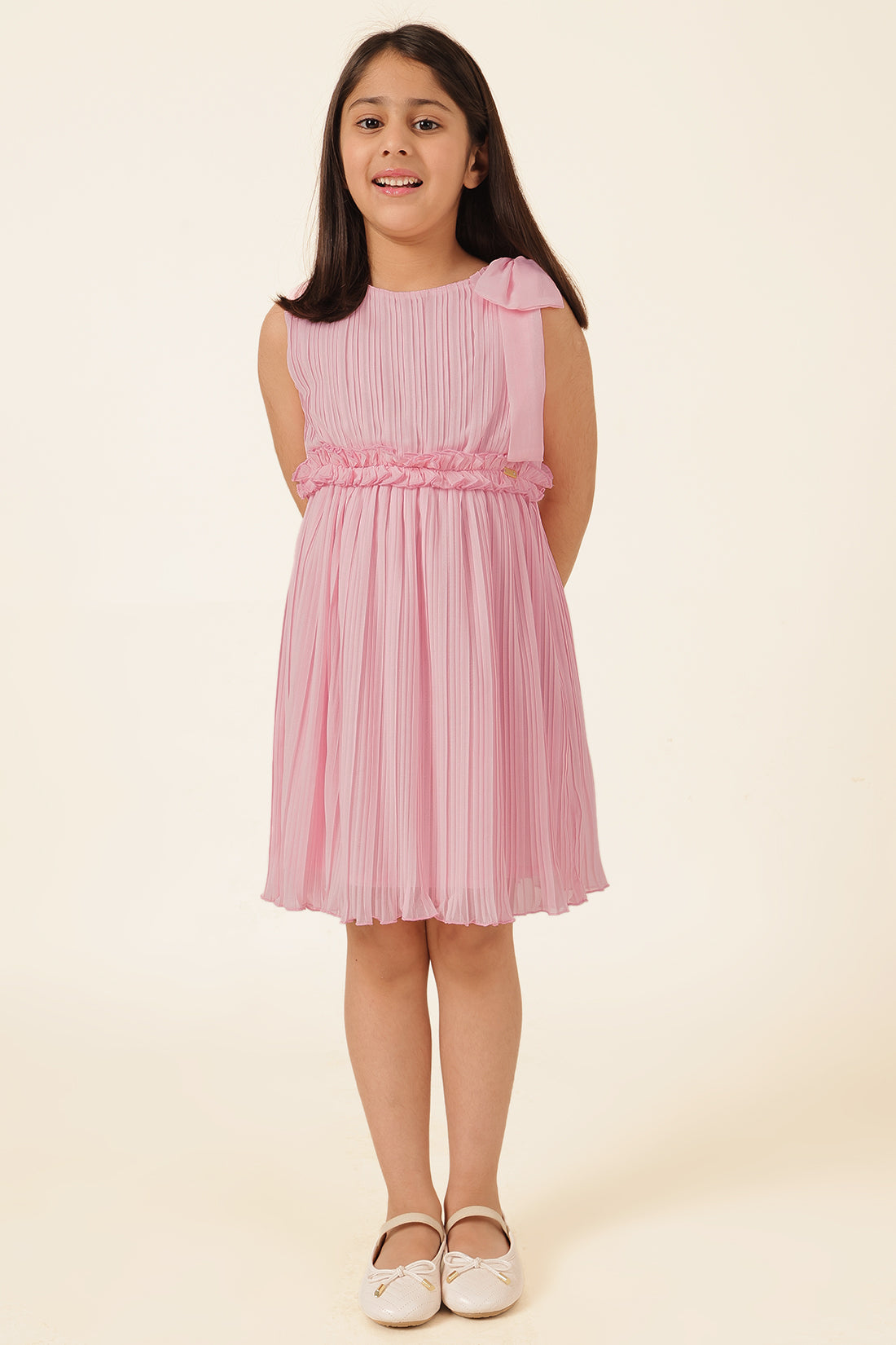 Girls Pink Poly Georgette Dress