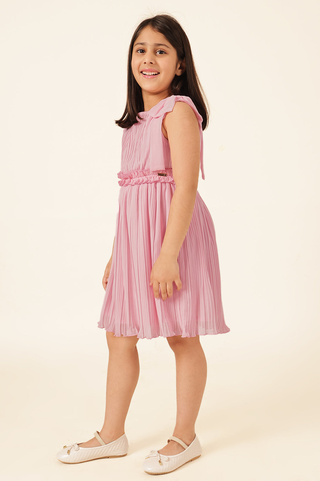 Girls Pink Poly Georgette Dress