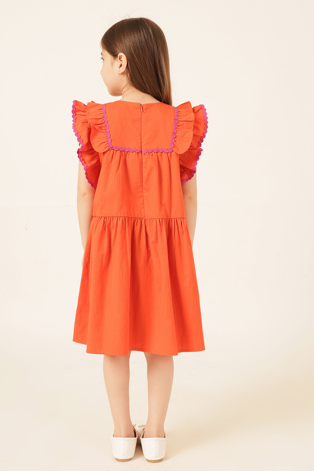 Girls Orange Cotton Twill Dress