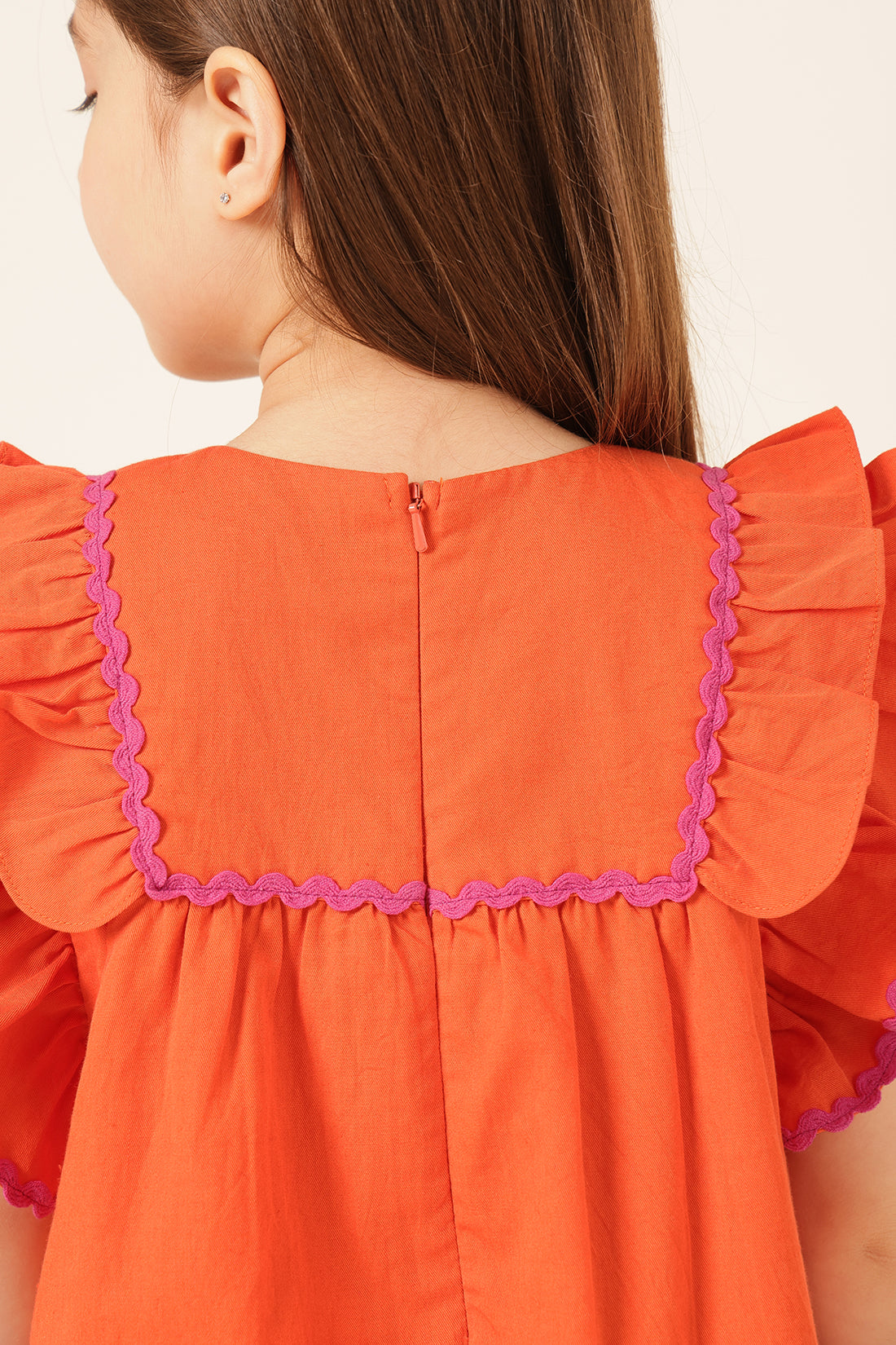 Girls Orange Cotton Twill Dress