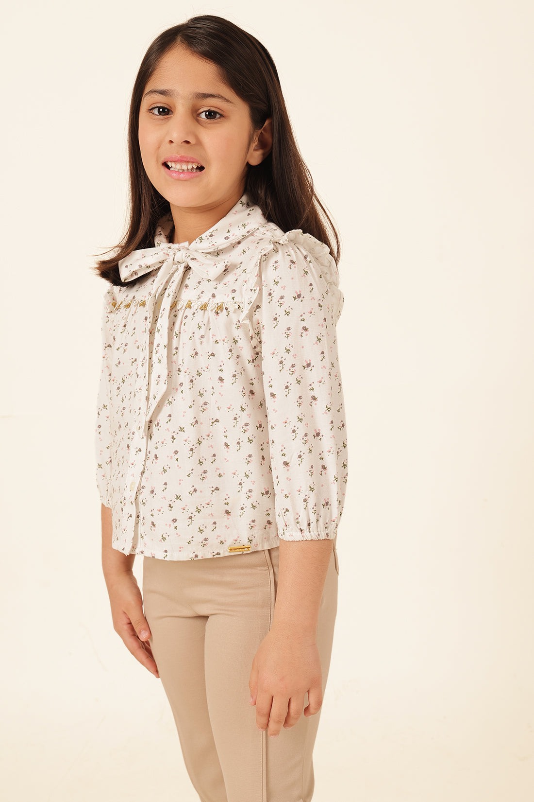 Girls Off White Floral Dobby Summer Top