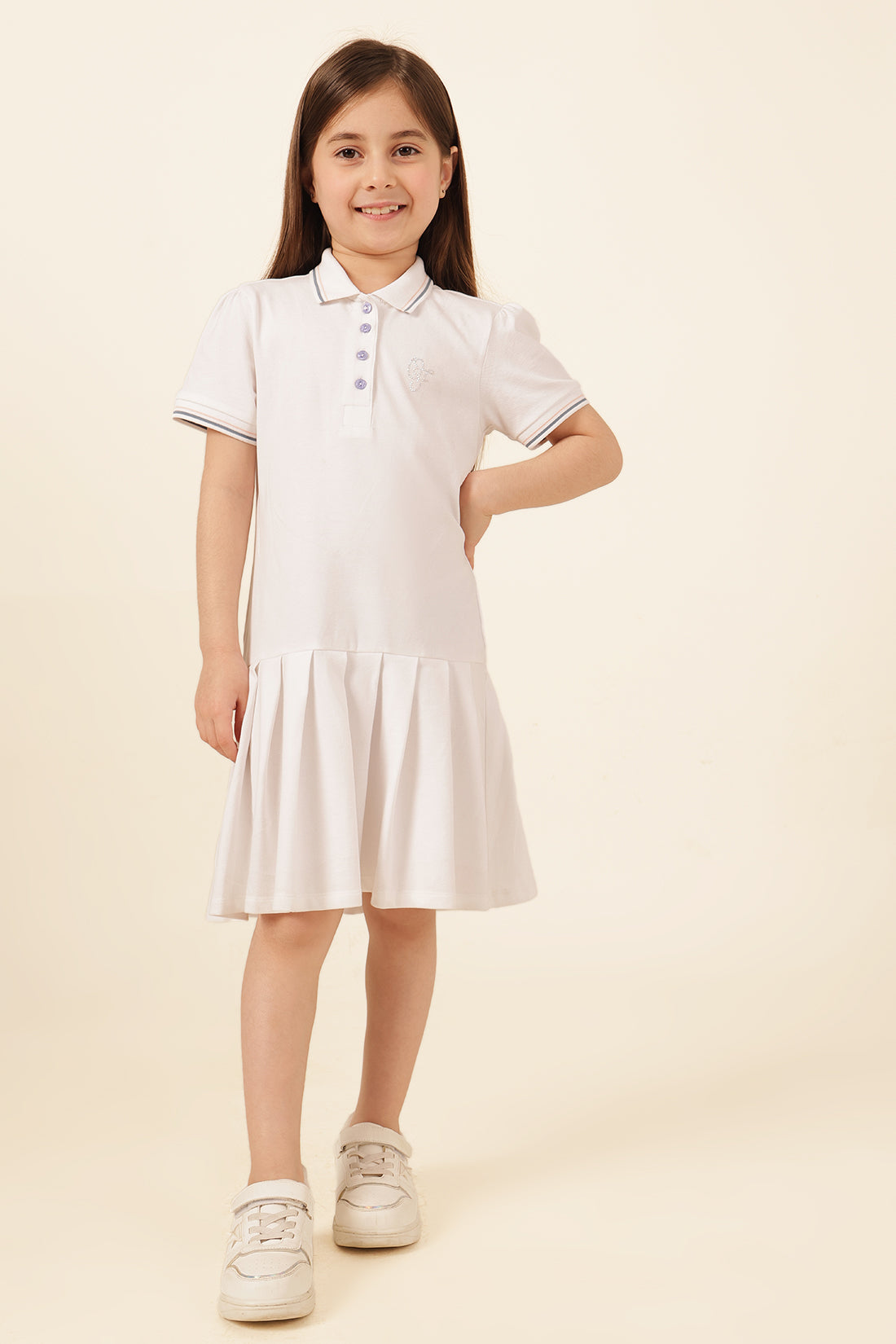 Girls White Polo Neck Knit Dress
