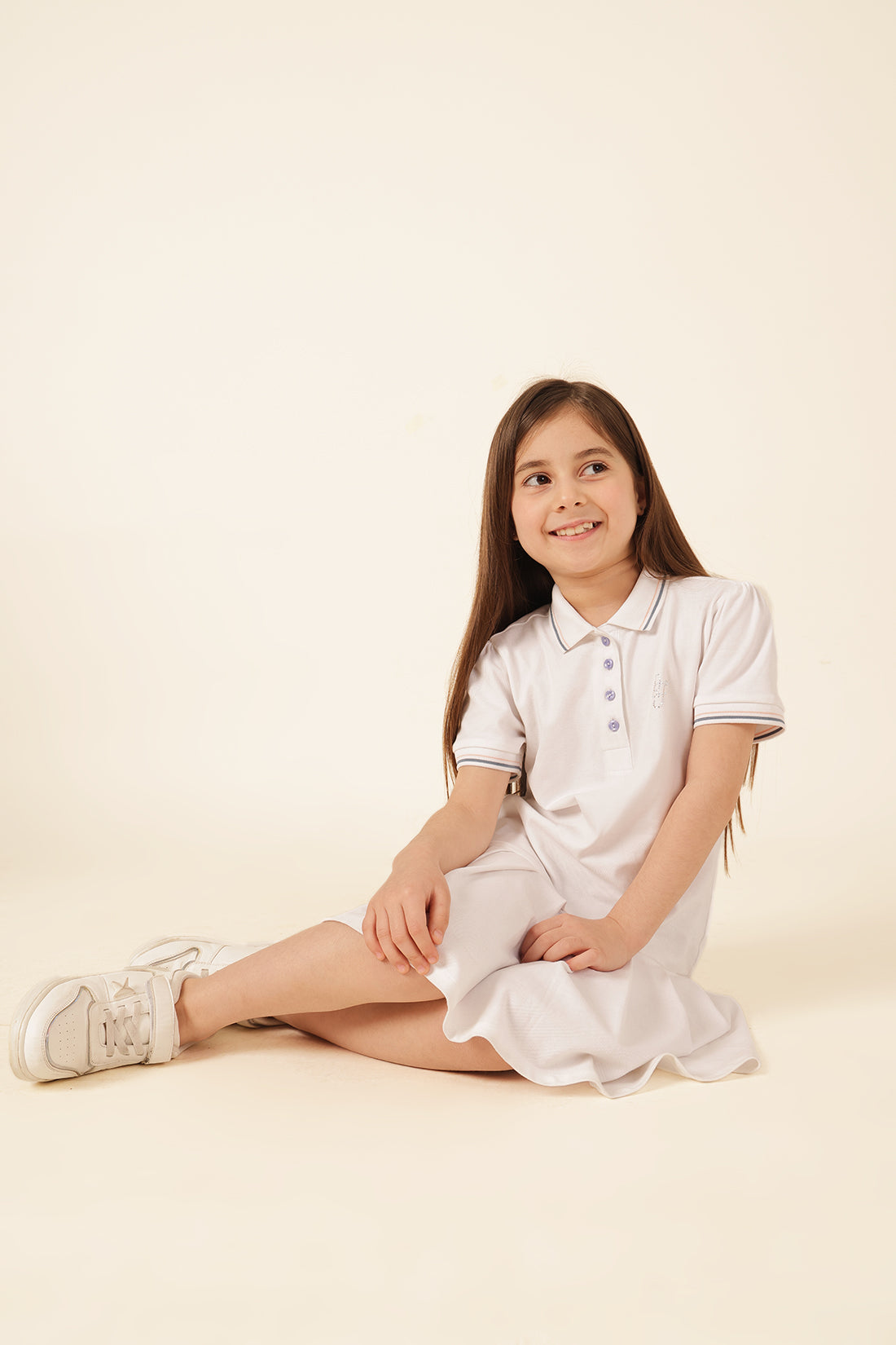 Girls White Polo Neck Knit Dress