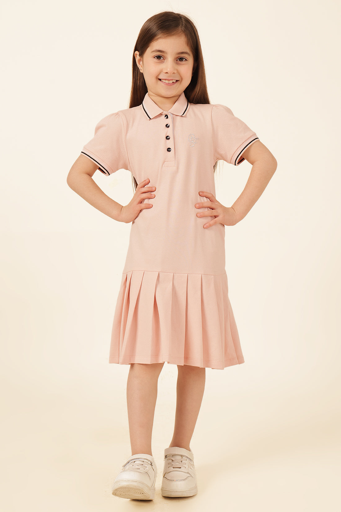 Girls Pink Polo Neck Knit Dress