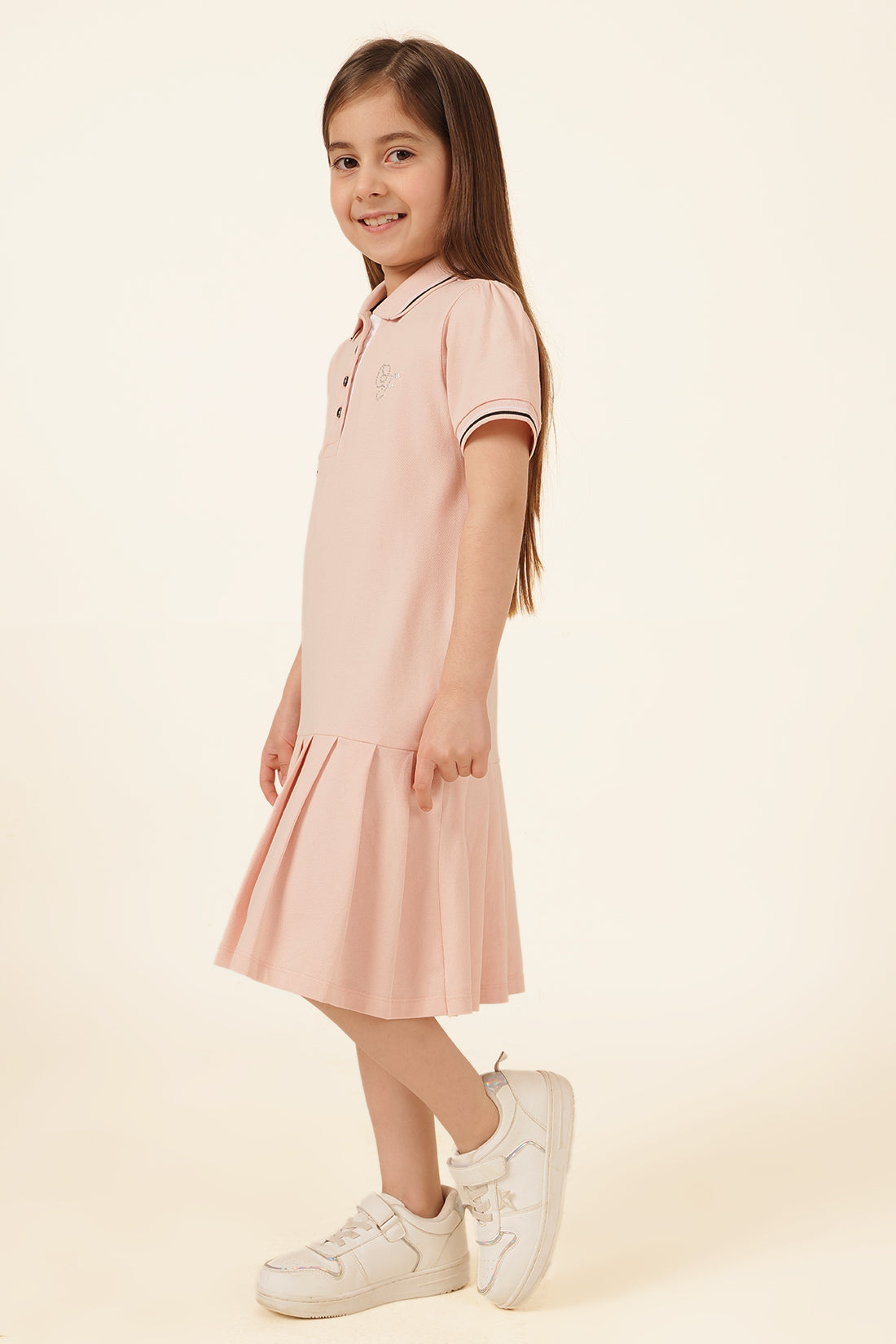 Girls Pink Polo Neck Knit Dress
