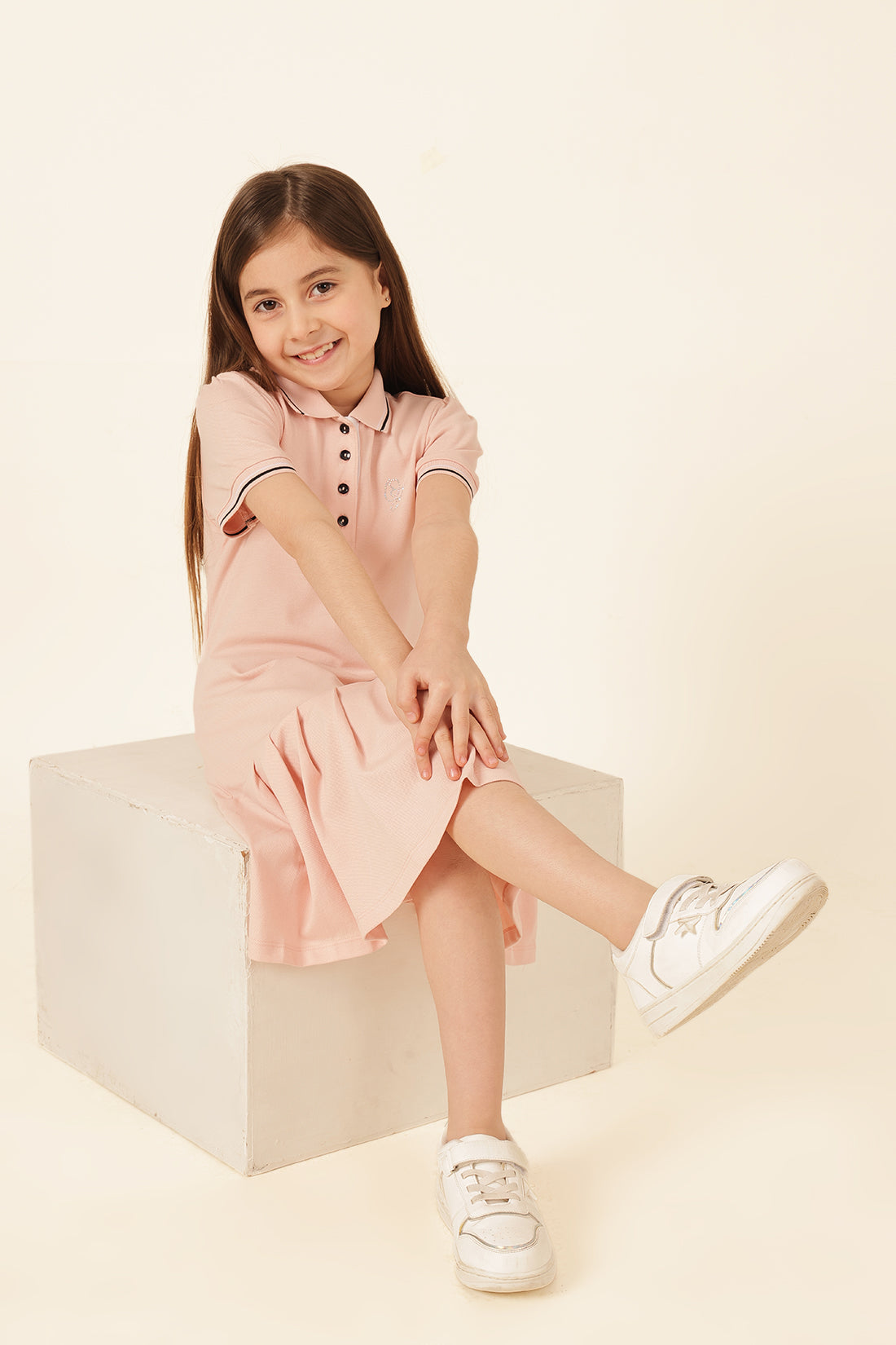 Girls Pink Polo Neck Knit Dress