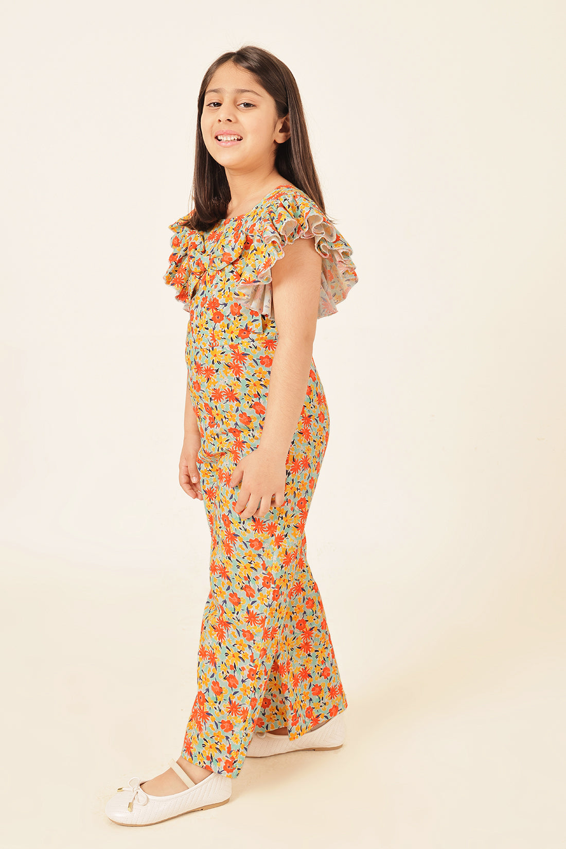 Girls Multi Floral Cotton Twill Jumpsuit