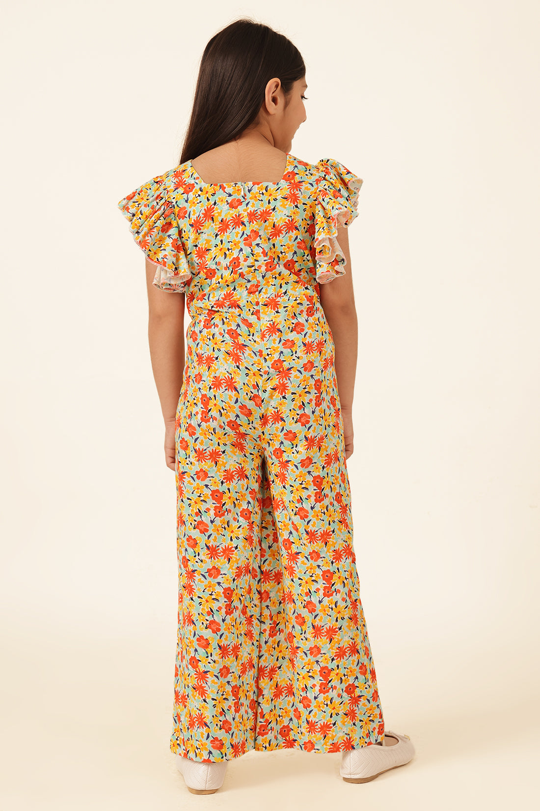 Girls Multi Floral Cotton Twill Jumpsuit