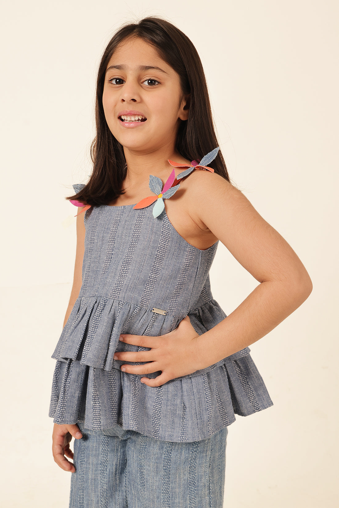 Girls Blue Jacquard Sleeveless Top
