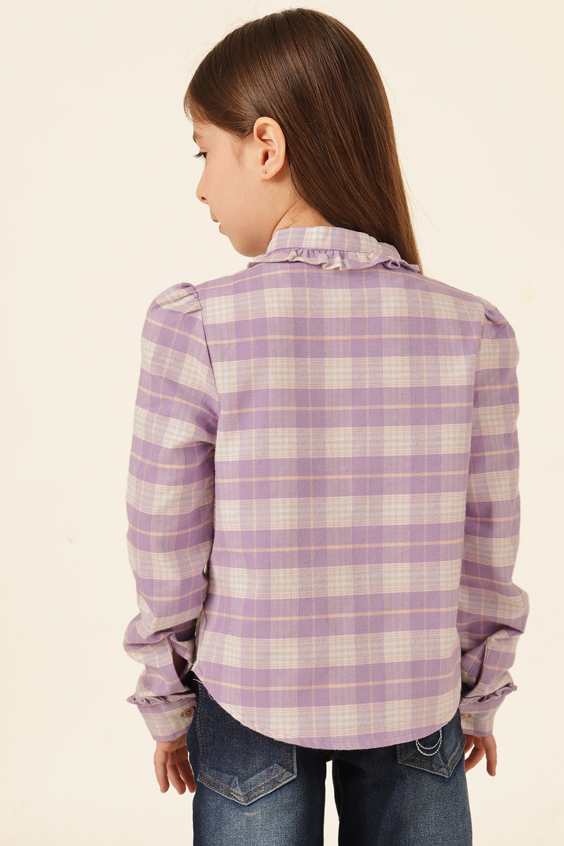 Girls Multi Check Woven Collar Top