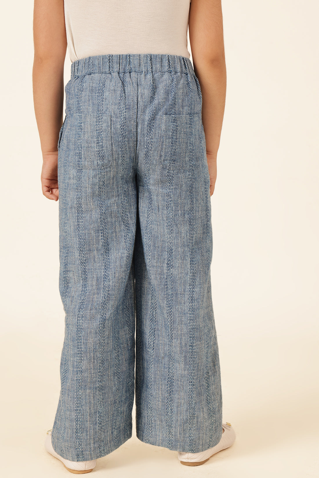Girls Blue Yarn Dyed Jacquard Trouser