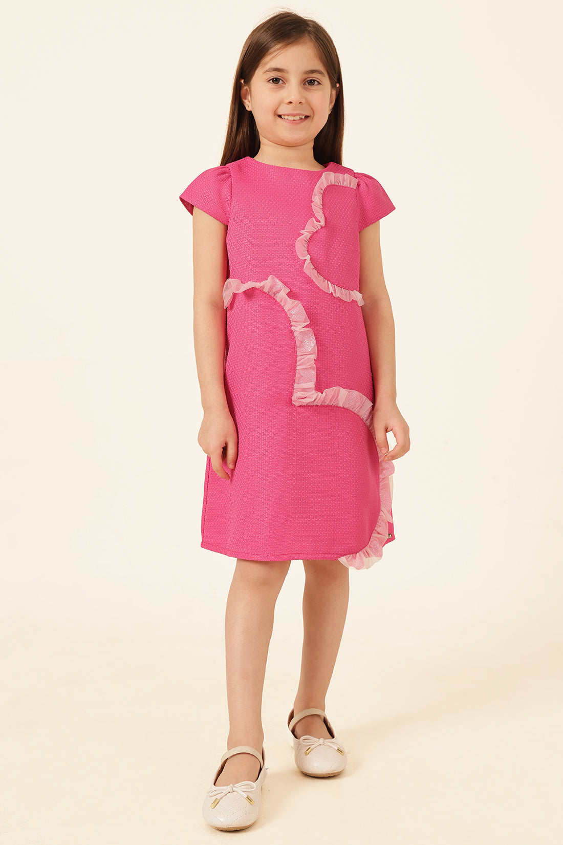 Girls Pink Boucle Woven Dress