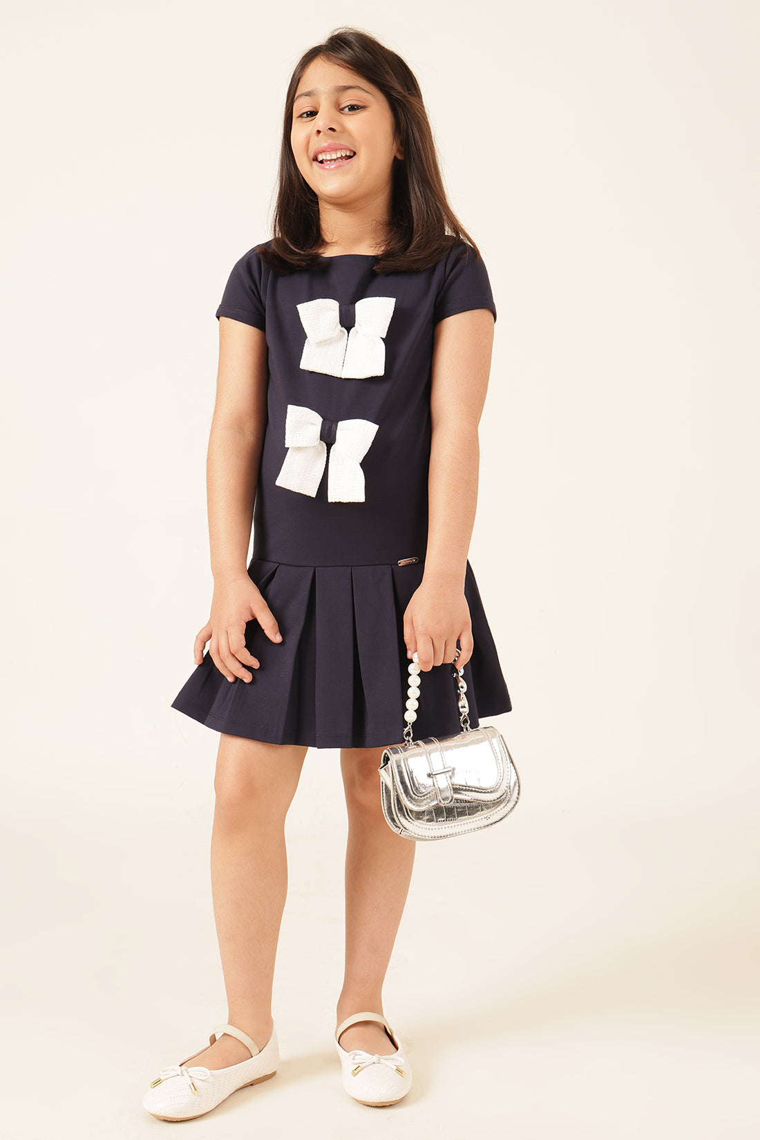 Girls Navy Blue Tencel Lycra Dress