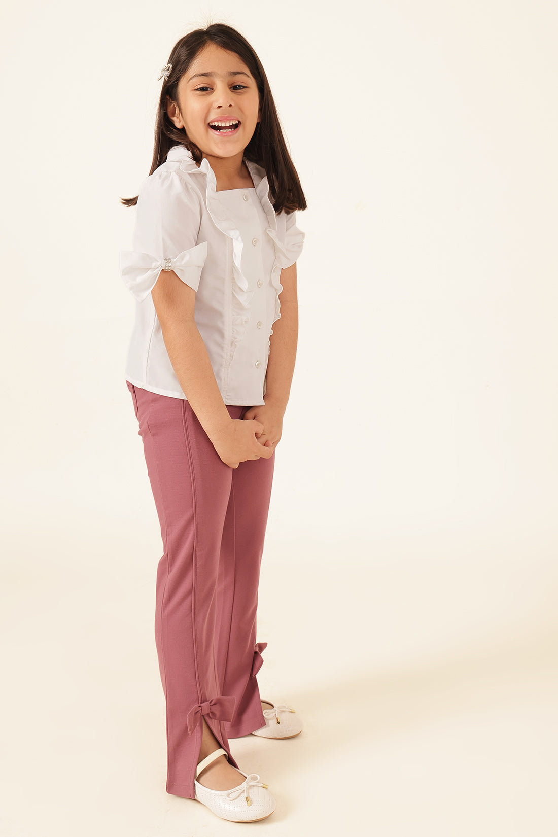 Girls Pink Solid Tencel Lycra Jegging