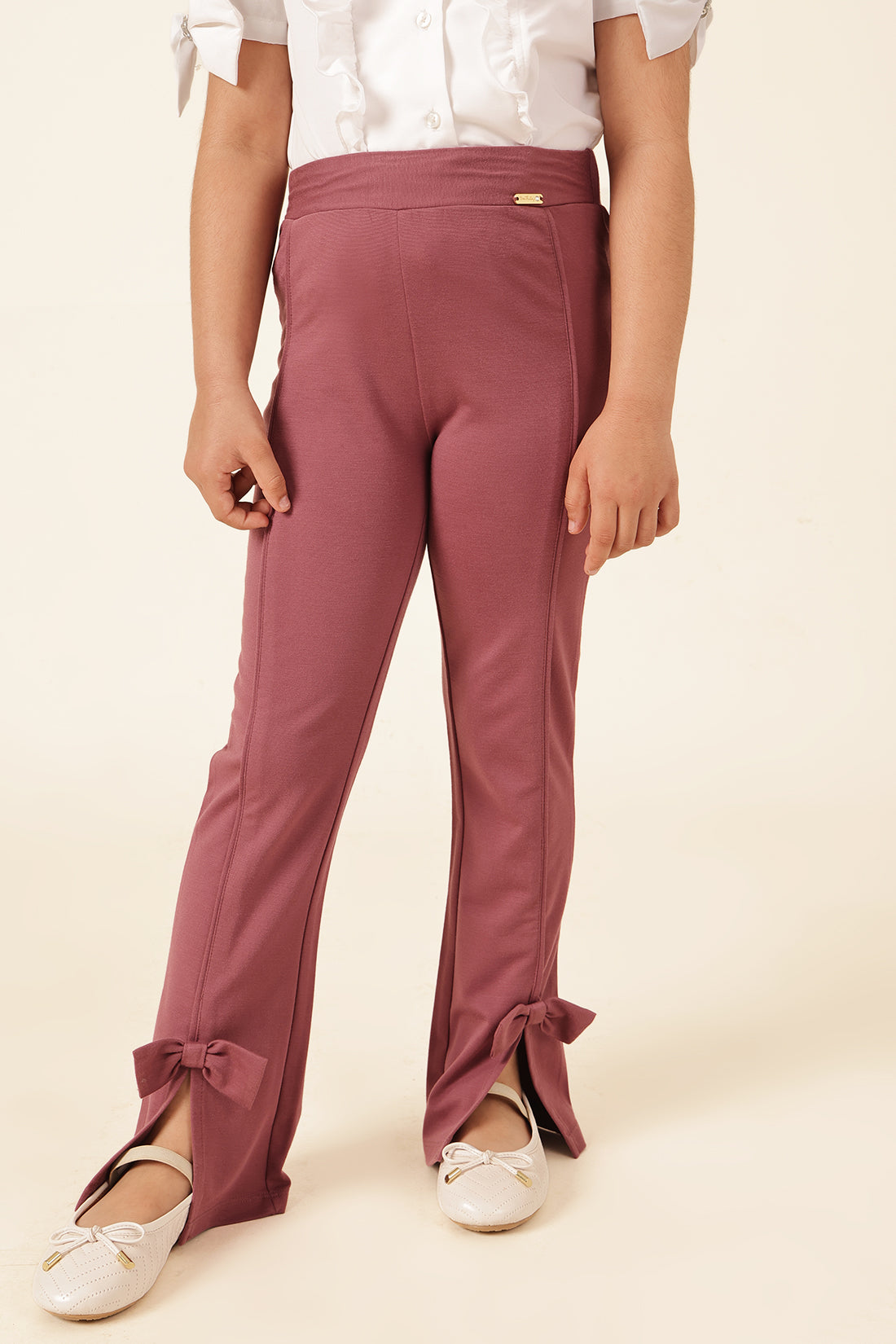 Girls Pink Solid Tencel Lycra Jegging