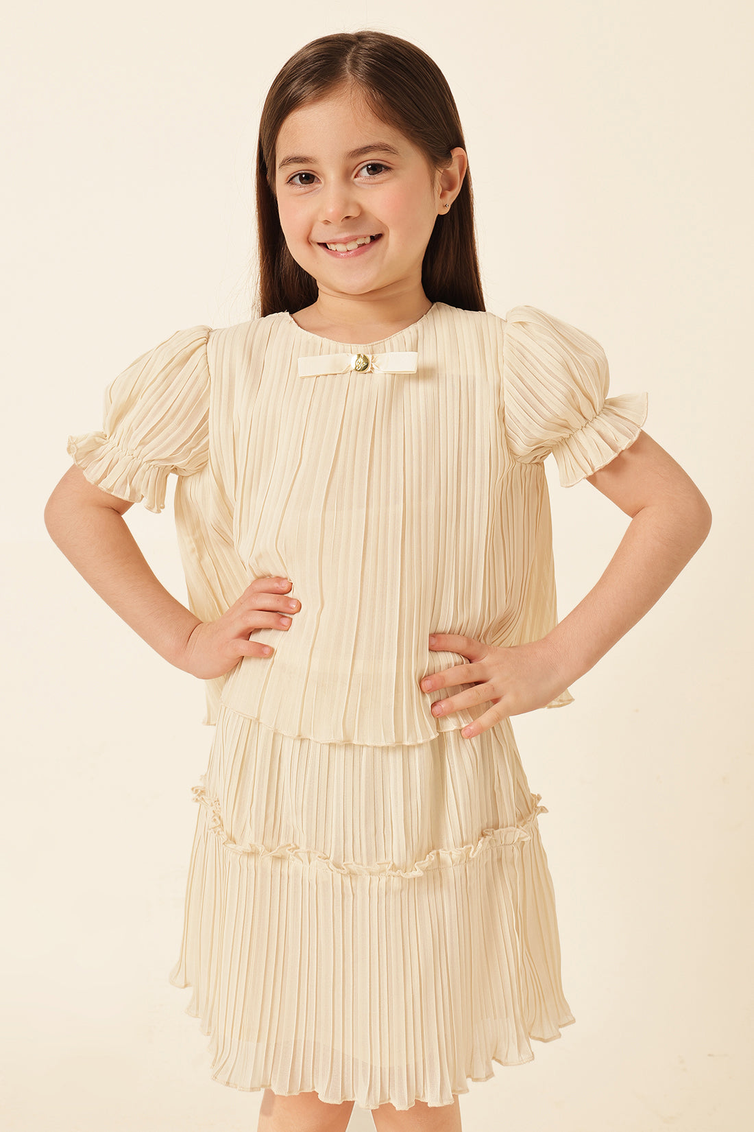 Girls Sand Pleated Poly Georgette Top