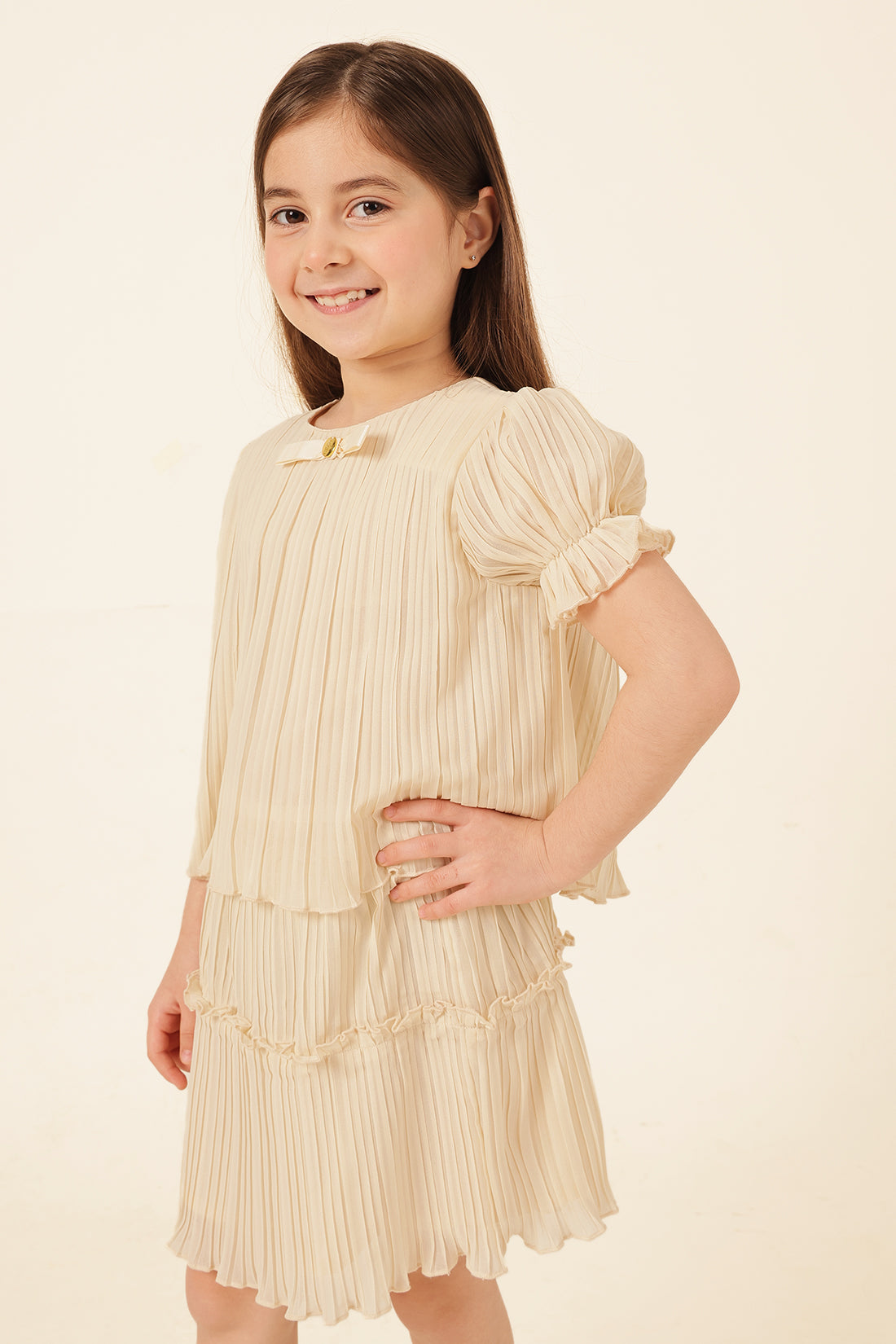 Girls Sand Pleated Poly Georgette Top