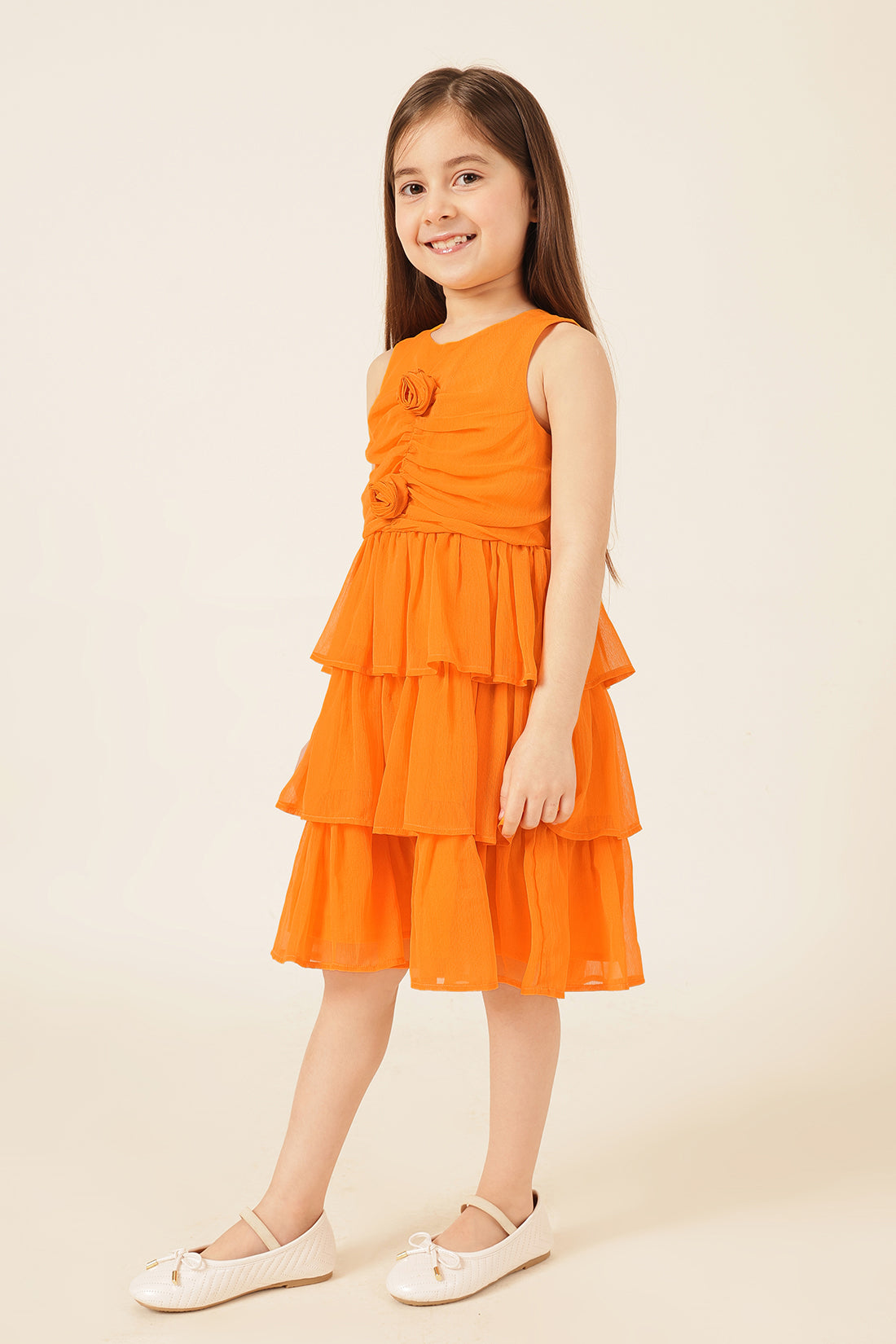 Girls Orange Poly Chiffon Dress