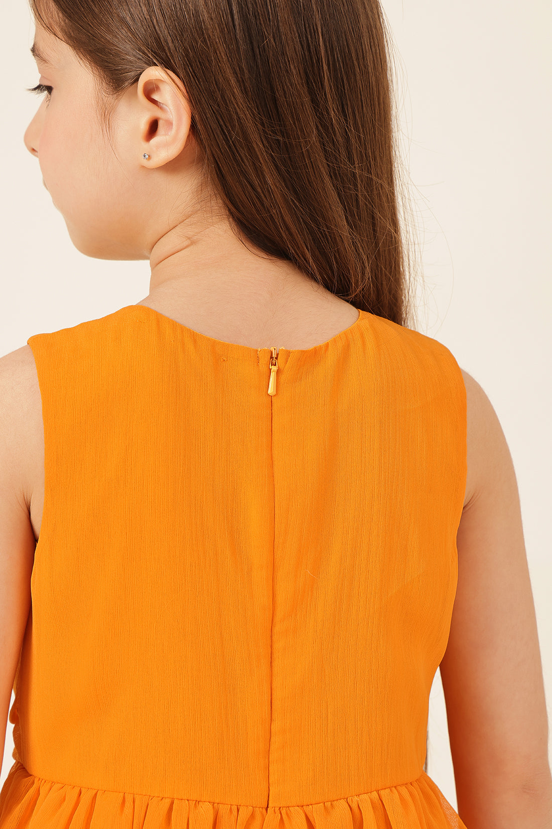 Girls Orange Poly Chiffon Dress